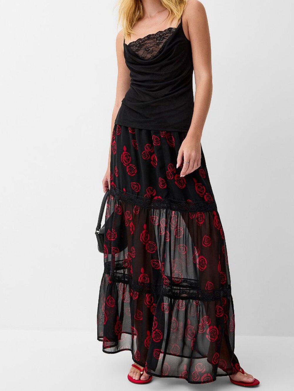 NWT Chiffon and lace tiered maxi skirt